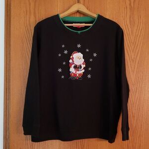 Holiday Traditions Womens Plus Christmas Santa Snowflakes Sweatshirt Sz 1X